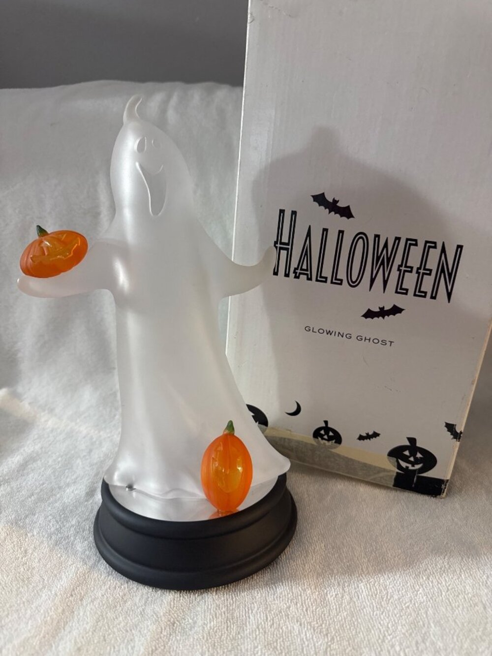 Halloween Glowing Ghost Figurine LED Pumpkins 12" Tall - Frosted Changing Colors
